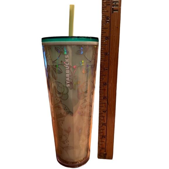 Starbucks 2022 Venti 24oz Tumbler Holiday Woodland Mint Green Iridescent Coffee - Picture 8 of 8